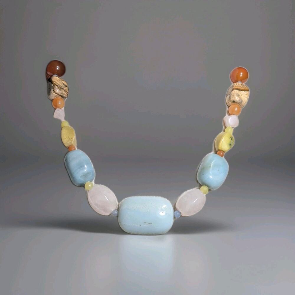 Jay King 925 DTR Graduated Amazonite Rose Quartz Picture Jasper Necklace 94g